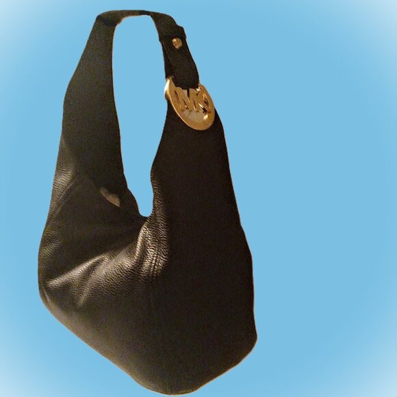 NWOT Michael Kors Fulton Large Black Leather Shoulder Bag - Picture 1 of 9